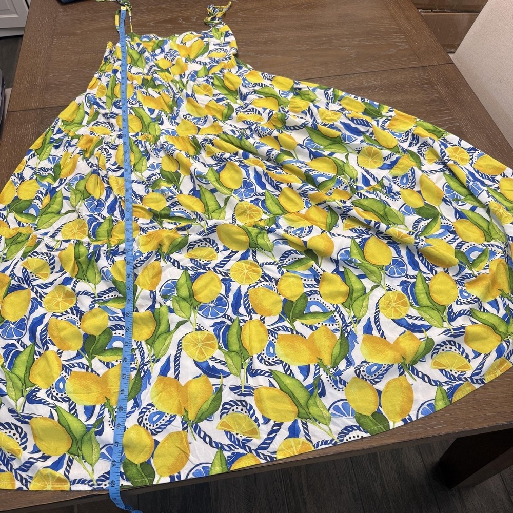 Kenny Flowers Dress Womens Large Lemon Print Smocked Maxi Tropical Sundress - Picture 9 of 9